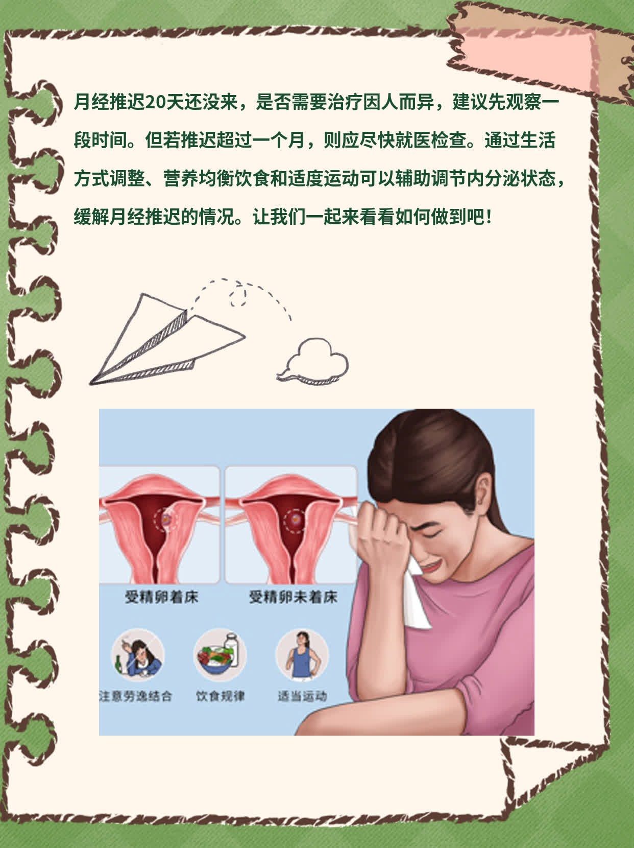 月经推迟20天未至，需医冶否？